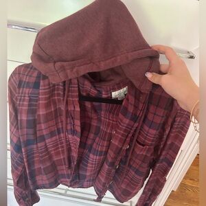 button up flannel cropped hoodie
